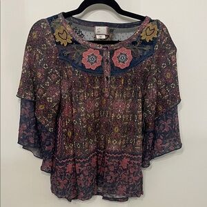 Anthropologie Ciutadella Floral Embroidered Top Small